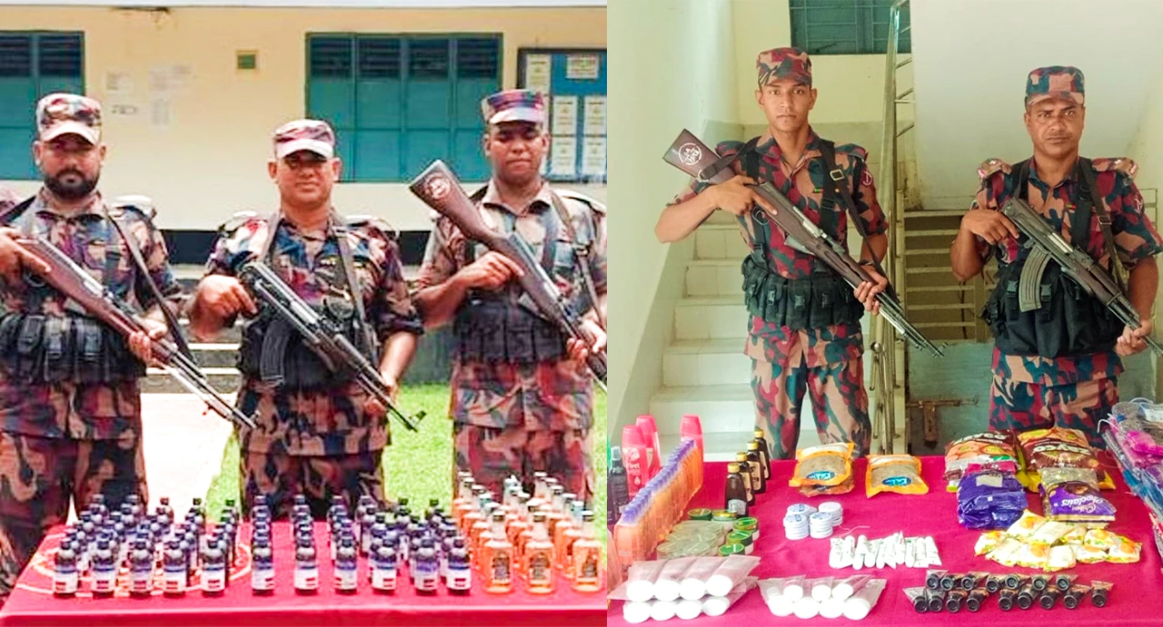যশোর সীমান্তে বিজিবির অভিযান: মদ ও চোরাচালানি মালামাল জব্দ